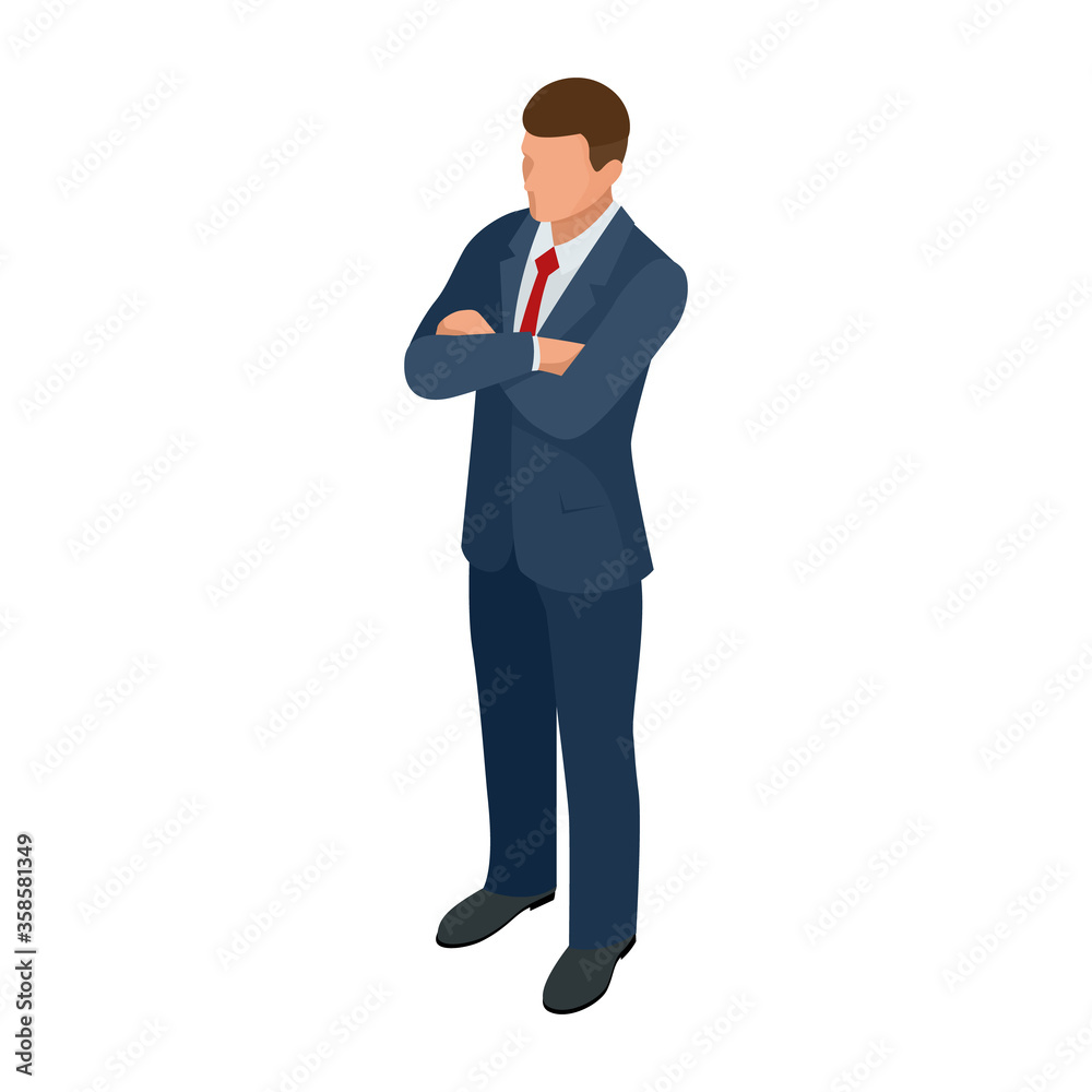 Isometric businessman isolated on write. Creating an office worker character, cartoon people. Business people.