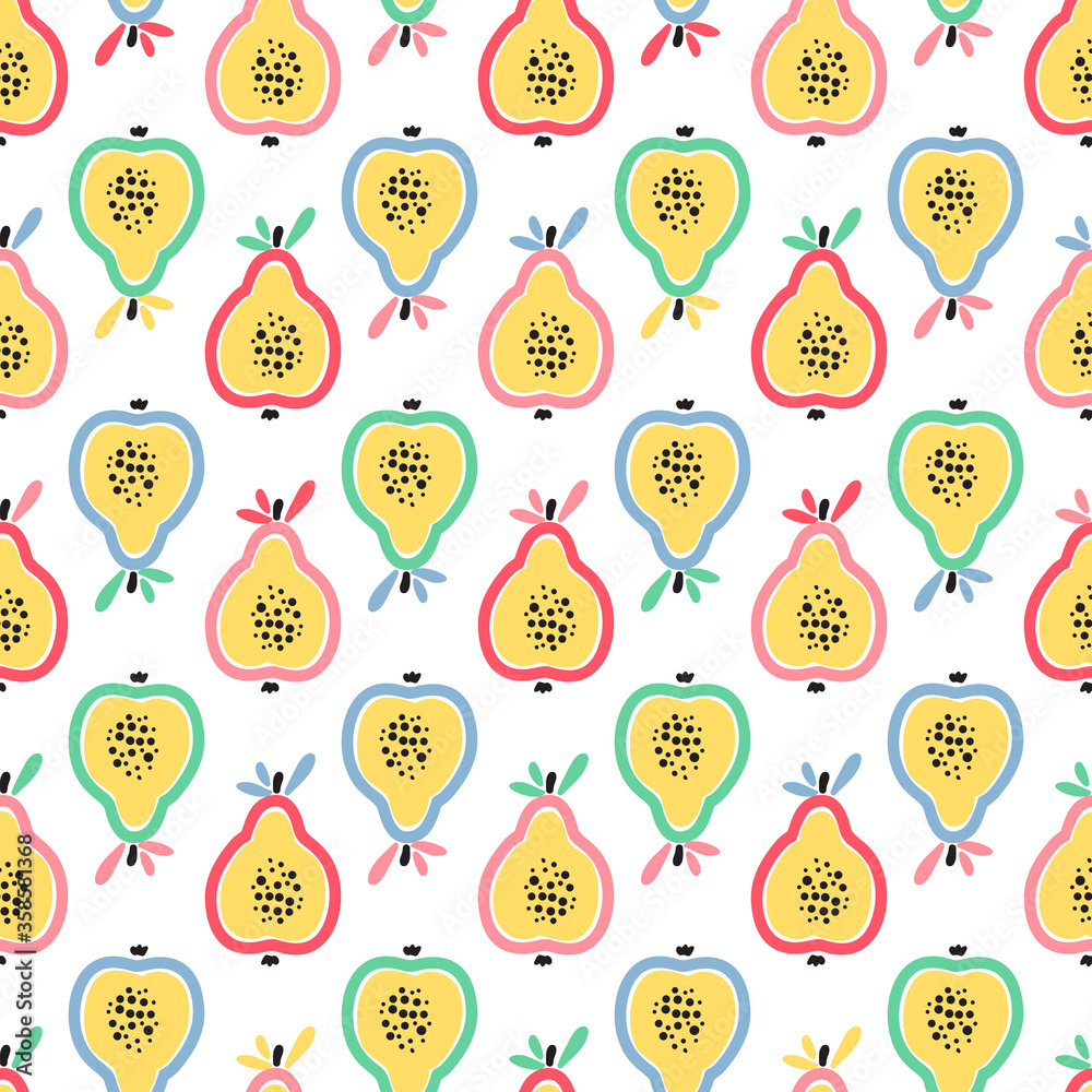 Fruit Background with Pears. Abstract Seamless Pattern with Pear Slices or Guava. Colorful Fruits Wallpaper. Healthy Summer Food Background
Fruit Background with Pears. Abstract Seamless Pattern with Pear Slices or Guava. Colorful Fruits Wallpaper. Healthy Summer Food Background
