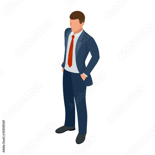Isometric businessman isolated on write. Creating an office worker character, cartoon people. Business people.
