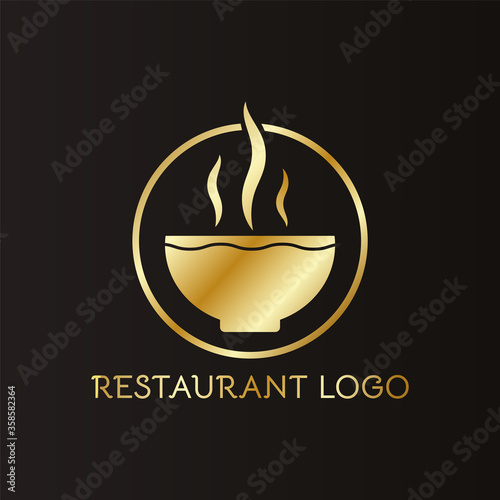 Restaurant luxury logo brand design soup and smoke cups on black background illustration