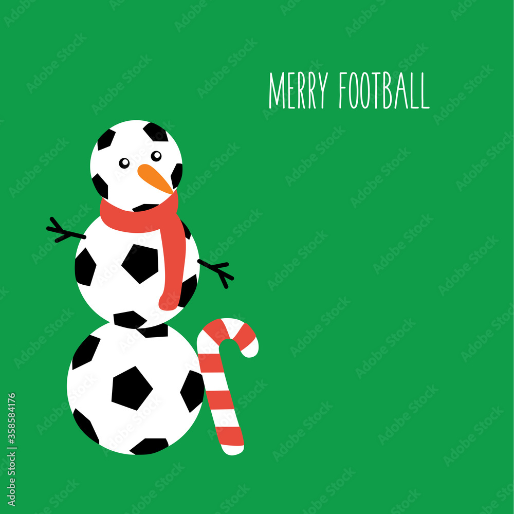 Φωτογραφία snowman football  flat design or soccer for christmas with text merry football o
