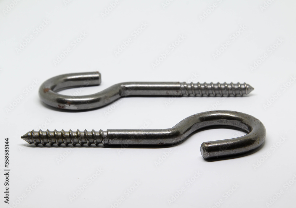Fotografie Metal hooks screw isolated on white background.