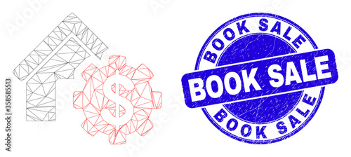 Web carcass house financial settings icon and Book Sale seal stamp. Blue vector rounded grunge watermark with Book Sale message.
