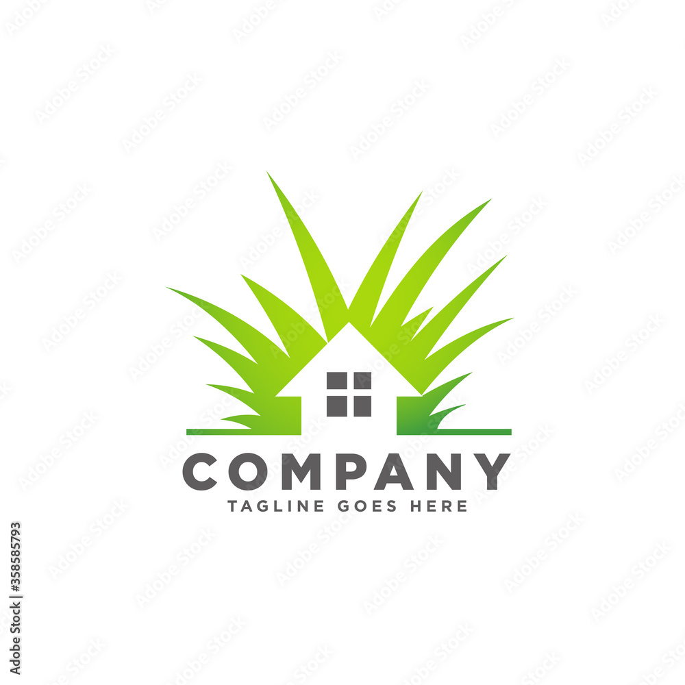 Lawn, garden and Home Logo Design Vector, isolated on the white background