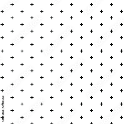 Seamless geometric pattern Black plus sign on white background. Illustration 