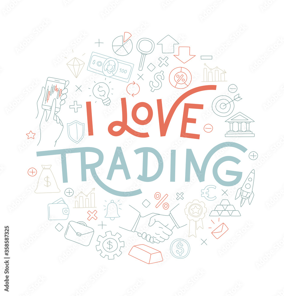 Trading exchange round pattern background. I love trading handwritten lettering.