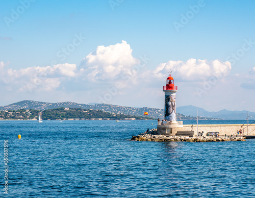 Saint Tropez lighthouse. Mediterranean sea port of St Tropez in France