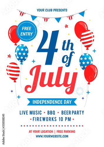 4th of July poster templates Vector illustration. USA party decoration on white background. Flyer design