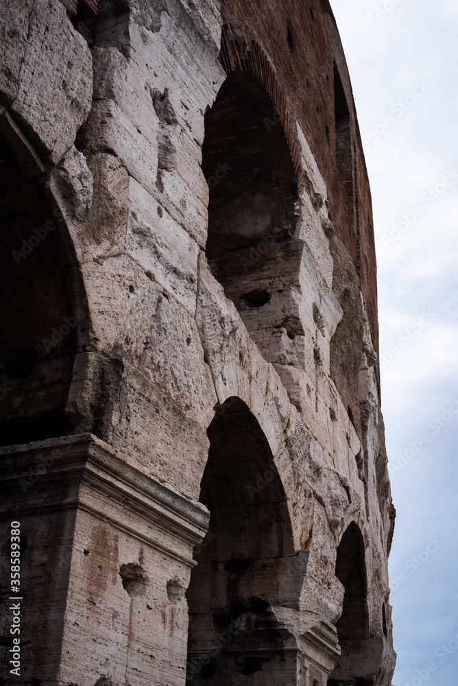 Facade of the Coliseum impacted by time in Rome