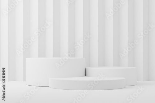 Step podiums on white background. Abstract minimal scene with geometrical. Scene to show cosmetic products presentation. Mock up design empty space. Showcase, shopfront, display case,3d render