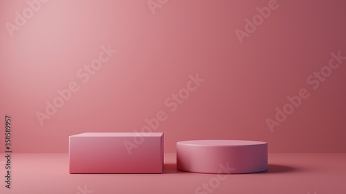 Step podiums on pink background. Abstract minimal scene with geometrical. Modern pedestal show cosmetic products presentation. Mock up design empty space. studio platform template. 3d render