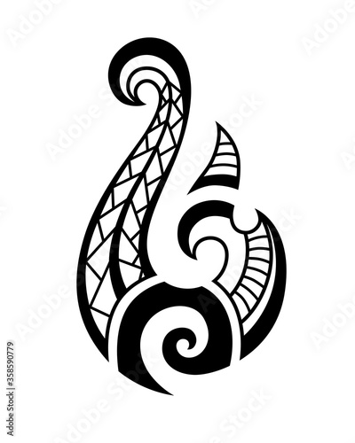 Maori tattoo style fish hook. Bone matau. Hei matau.