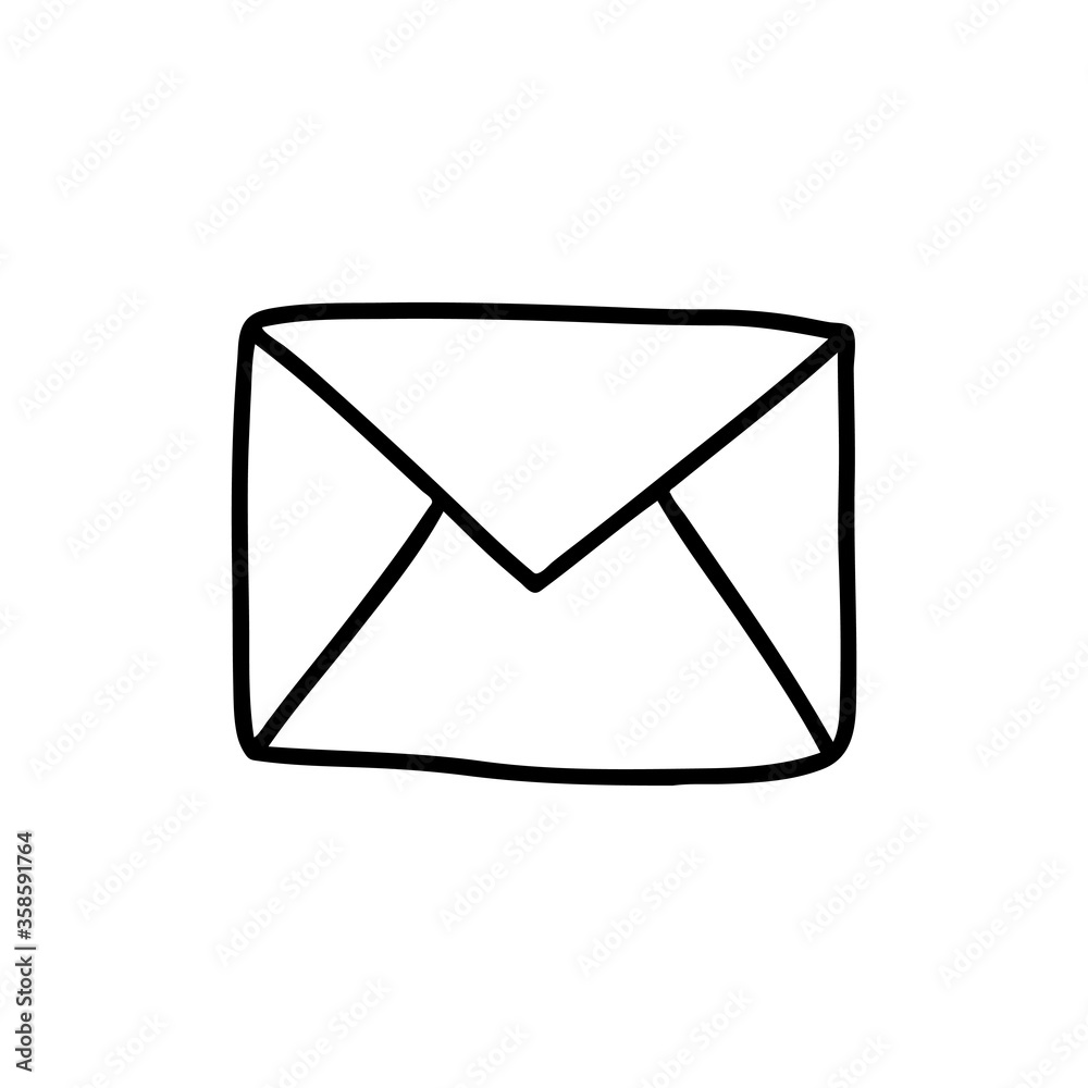 Doodle-style envelope isolated on a white background. Outline image of the message. Concept of SMS messages. Vector illustration. Doodle-style envelope isolated on a white background. Outline image of the message. Concept of SMS messages. Vector illustration.