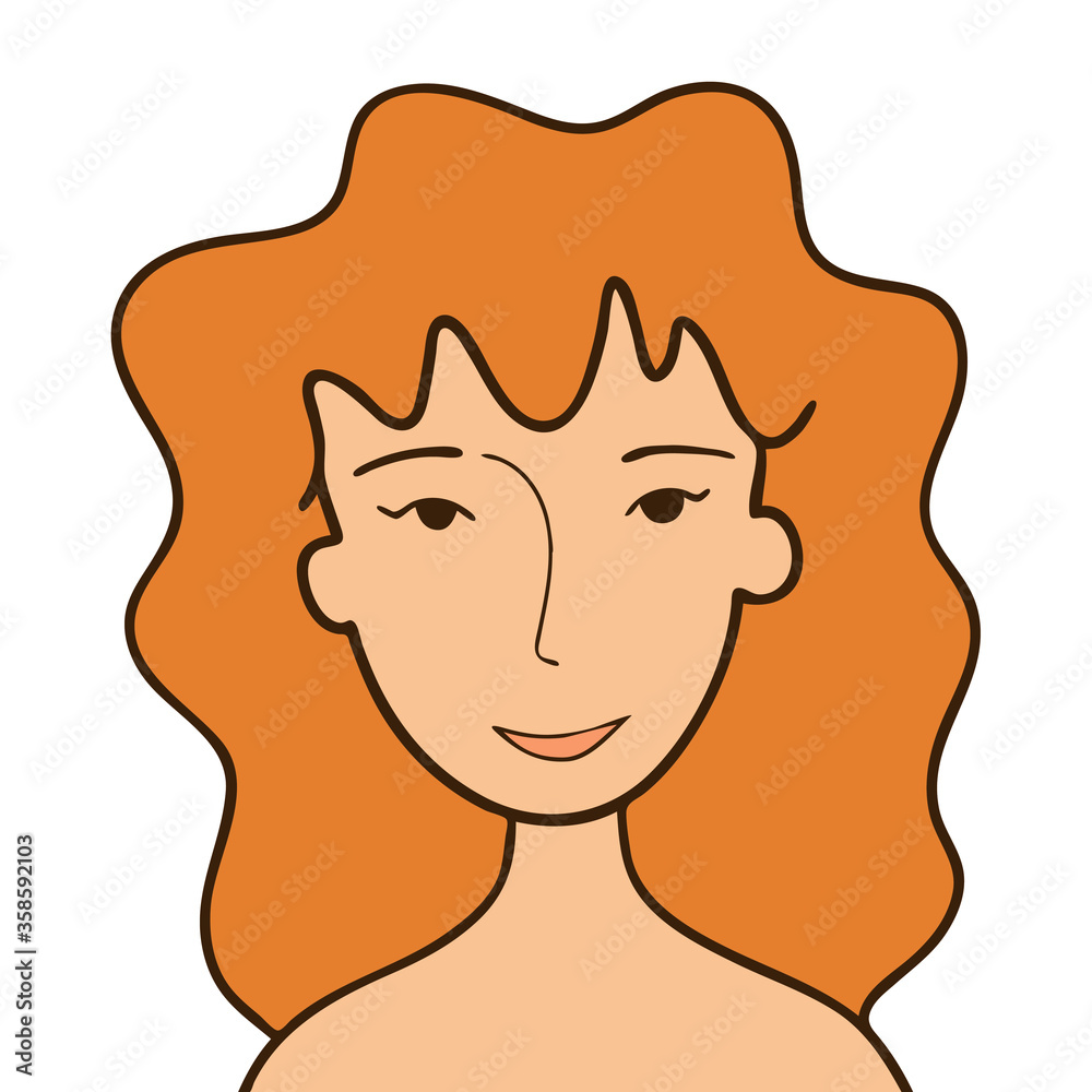 Avatar for social networks girl with red hair isolated on a white background. Portrait of a red-haired girl. Vector illustration of a character.