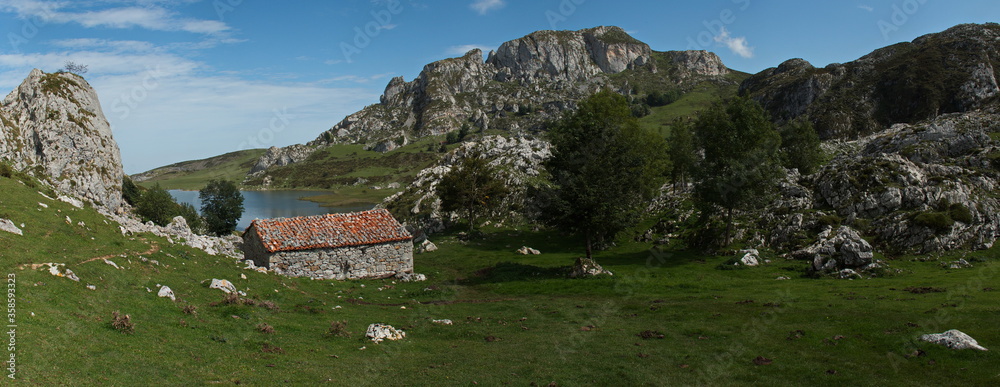 Stone hut at Lago Ercina in Picos de Europa National Park in Asturias,Spain,Europe

