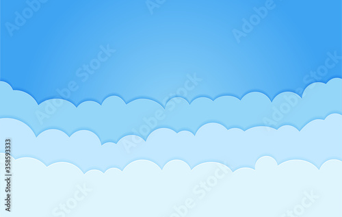 Paper cut clouds in the blue sky. Vector illustration