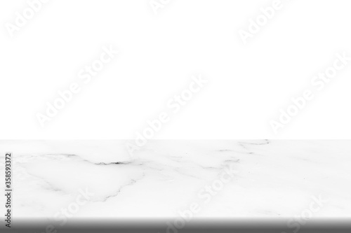 Empty top of white marble stone table on white background. can be used for product display