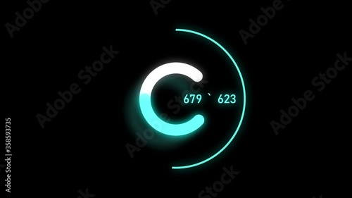 loop Futuristic Light Circle ring element.
Blue tone neon circle shape with running number 3 seamless motion animation pack.