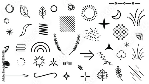 Set Black Collection Line Abstract Doodle Elements Vector