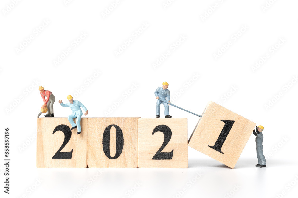 Miniature Worker team create wooden block number 2021 Miniature Worker team create wooden block number 2021
