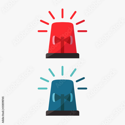 led red blue warning light Police signal & ambulance. revolving light siren alarm flashing sign flat design. rotating alert Emergency lighting coronavirus symbol. curfew vector simple stay home icon.