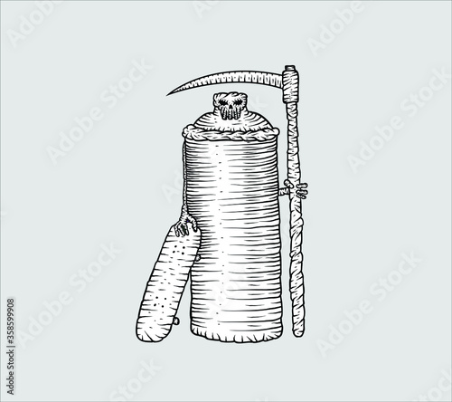 Graffiti balloon. Death with a scythe. Skateboarding. Vector illustration