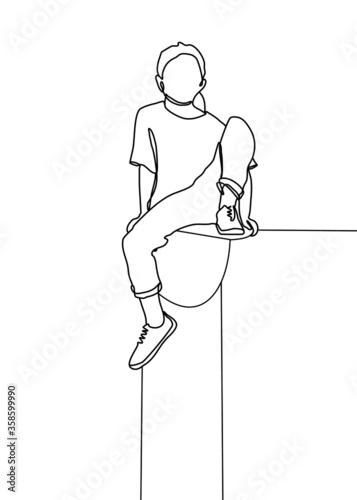 Drawings line, young boy modeling poses