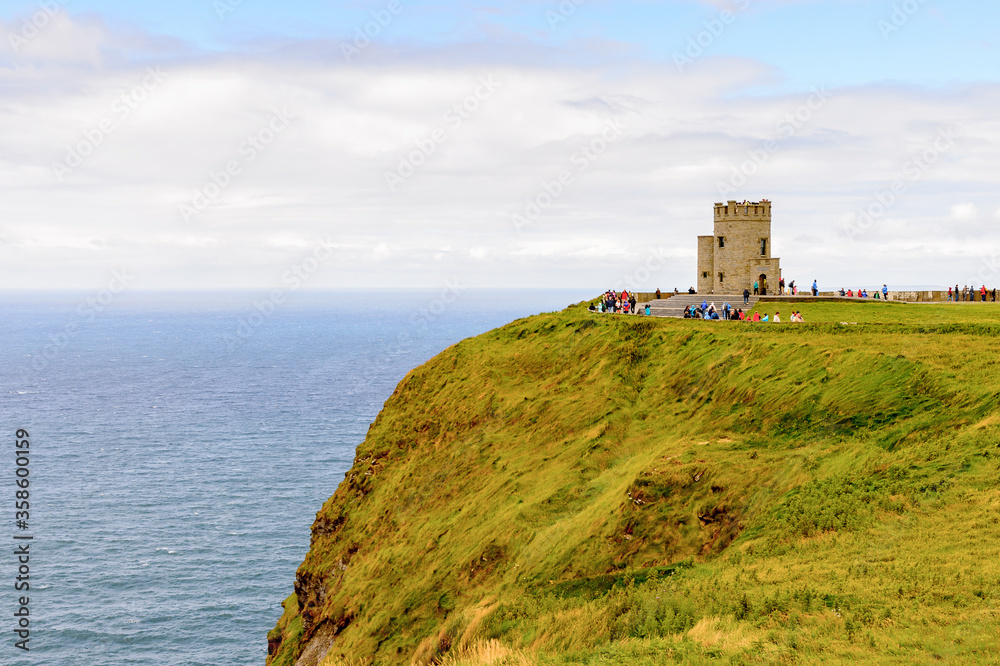 O'Brien's Tower on the Cliffs of Moher (Aillte an Mhothair), edge of the Burren region in County Clare, Ireland. Great touristic attraction