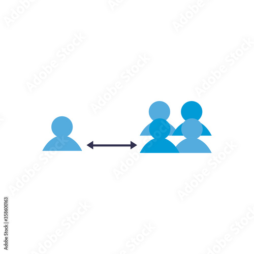 Social distancing between human avatars flat style icon vector design