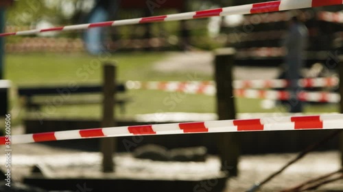 Wallpaper Mural Red and White Barricade Tape in Public Park Torontodigital.ca