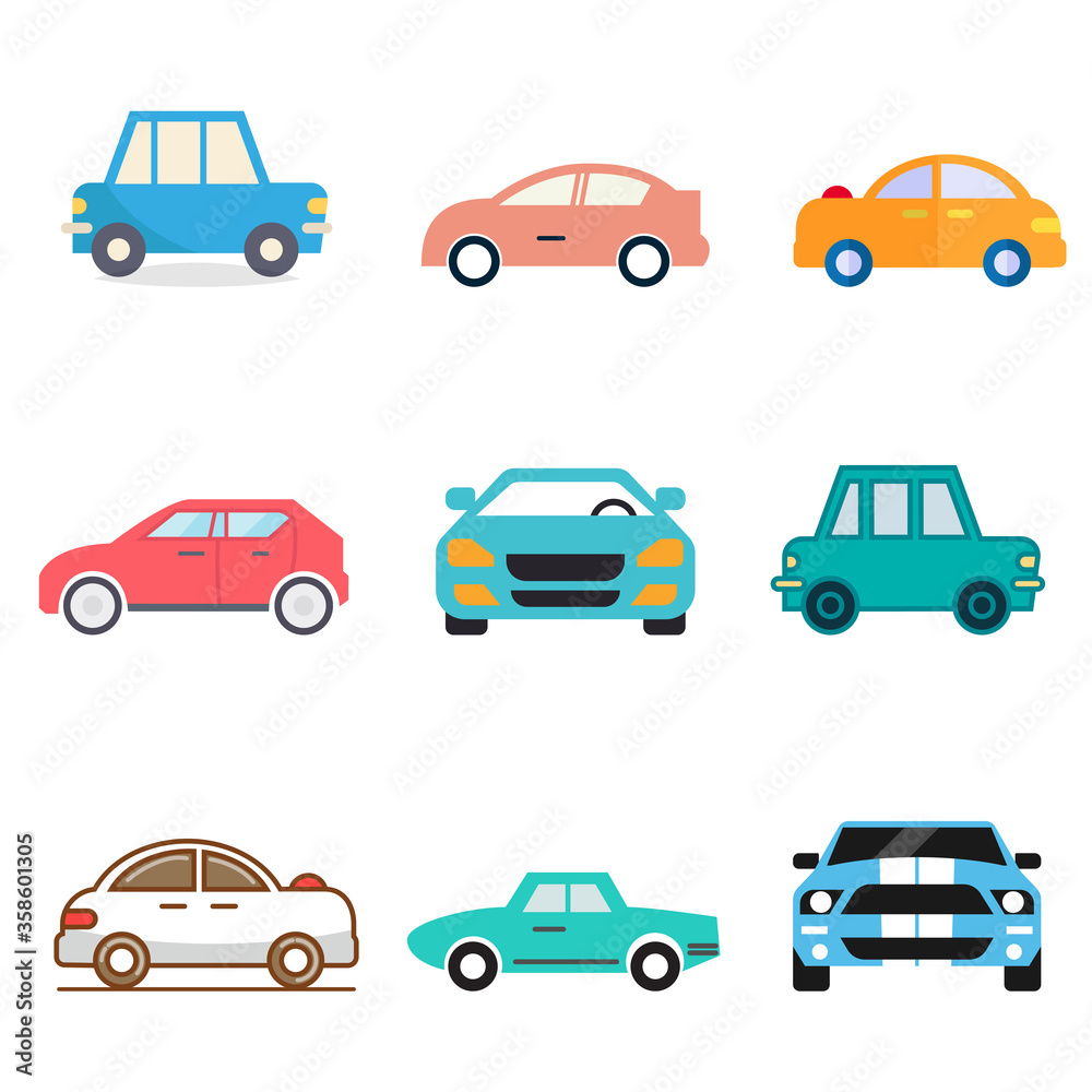 flat icons for Car side view and car front,vector illustrations