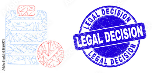 Web carcass accept pad text pictogram and Legal Decision seal. Blue vector rounded textured seal stamp with Legal Decision title.