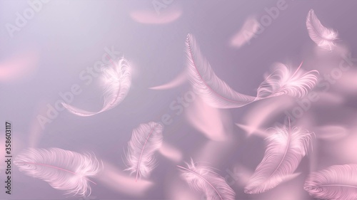 Flying pink bird or angel feathers, lightness and tenderness of the background