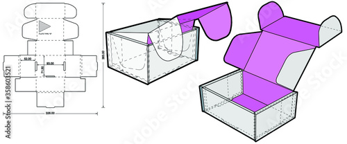 Box self assembly and Die-cut Pattern. The .eps file is full scale and fully functional. Prepared for real cardboard production.