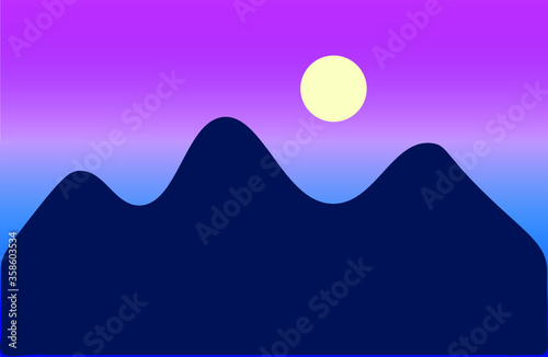 Moon rise over mountain during dusk vector illustration.