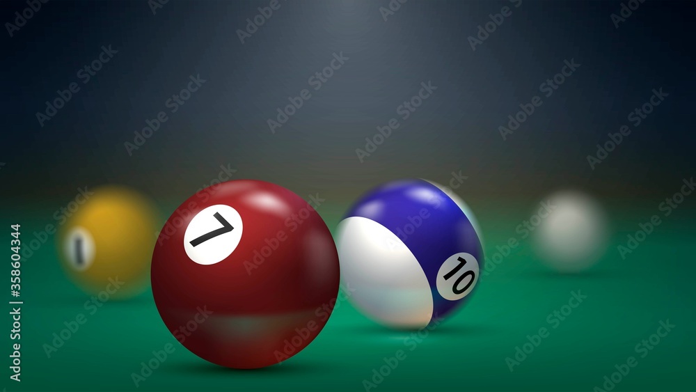 Billiard balls on a pool table, American billiards Billiard balls on a pool table, American billiards