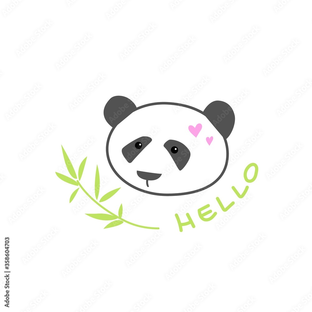 A simple image of a panda's head. Hand draw lettering hello A simple image of a panda's head. Hand draw lettering hello