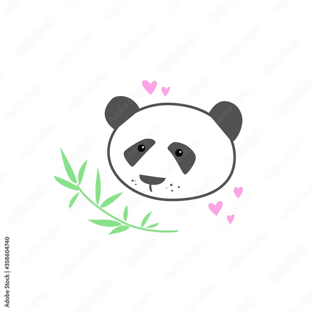 A panda bear with a bamboo branch and hearts A panda bear with a bamboo branch and hearts