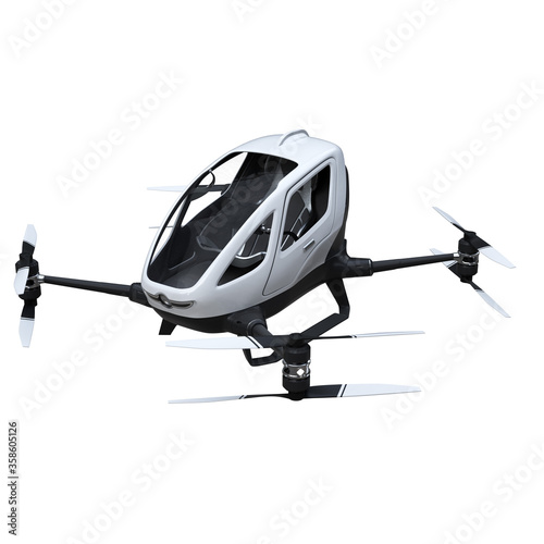 Tablou canvas 3D render of Electronic Self Driving Single Passenger Delivery Drone Quadcopter