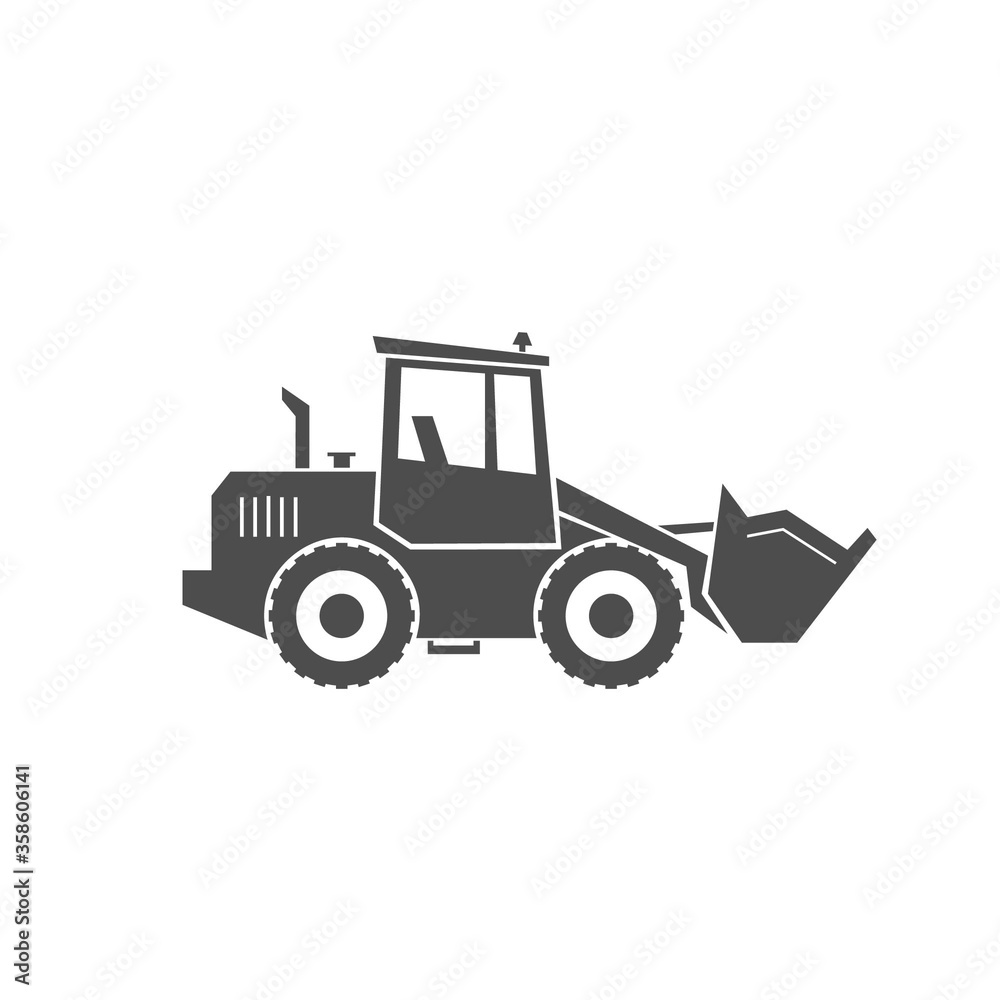 Fototapeta premium Front-end loader icon. Heavy machinery. Large transport equipment for work. Vector illustration