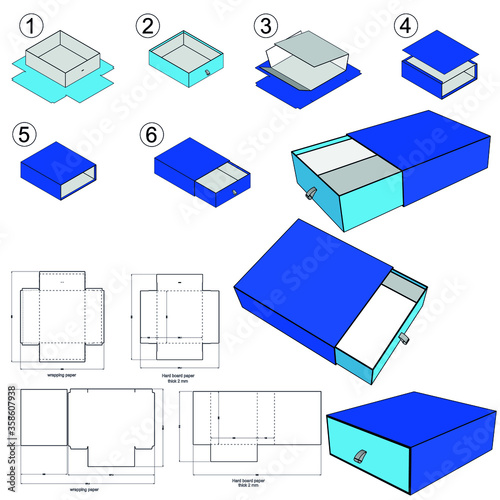 Rigid Box hard board paper and Die-cut Pattern. The .eps file is full scale and fully functional. Prepared for real cardboard.