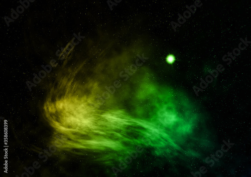 Far being shone nebula and star field. 3D rendering