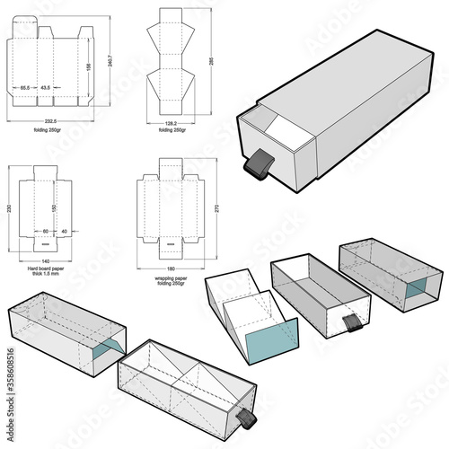 Rigid Box hard board paper and Die-cut Pattern. The .eps file is full scale and fully functional. Prepared for real cardboard.