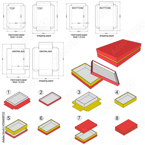 Rigid Box hard board paper and Die-cut Pattern. The .eps file is full scale and fully functional. Prepared for real cardboard.