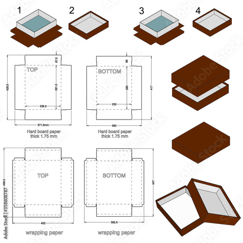 Rigid Box hard board paper and Die-cut Pattern. The .eps file is full scale and fully functional. Prepared for real cardboard.