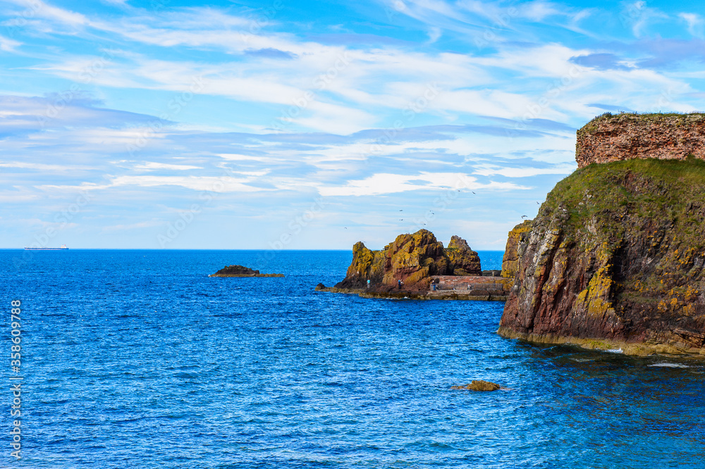 Panorama of the North Sea coast of Scotland
