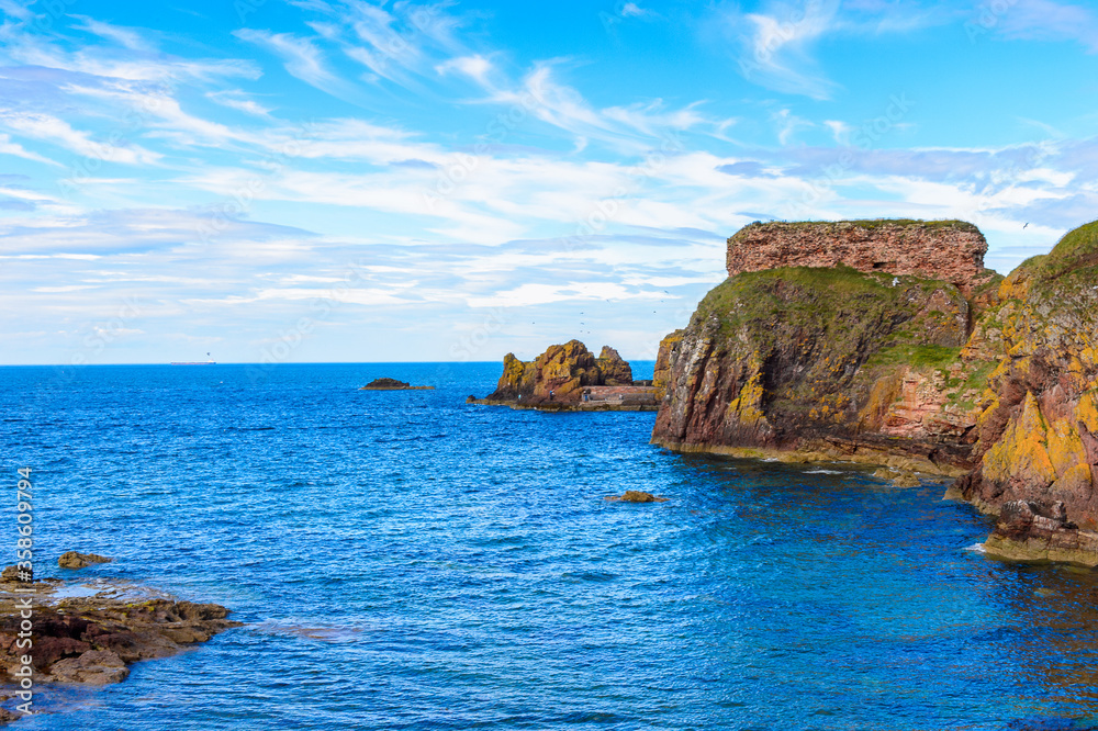 Panorama of the North Sea coast of Scotland