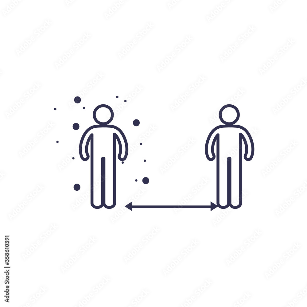 Social distancing between human avatars line style icon vector design