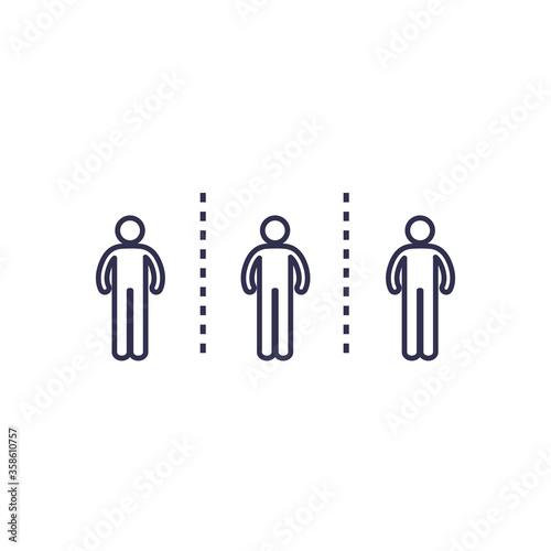 Social distancing between human avatars line style icon vector design