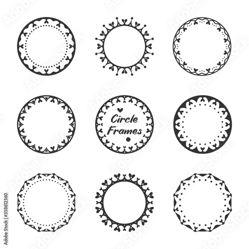 Love Dot Circle Frames Set. Elements for design. Cute Lovely Circle Frames. Design label, badge, packaging, and more.